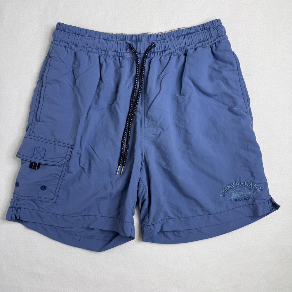 Tommy Bahama Swim Trunks Mens Medium Blue Cargo Lined Drawstring Beach Pockets